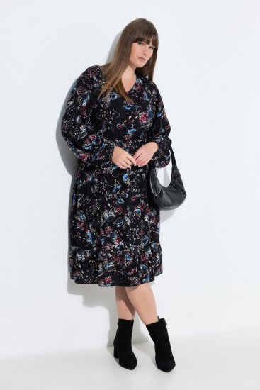 Ulla Popken 845287 Kuviollinen midimekko Musta - Midimekot - Midimekot isoissa ko'oissa