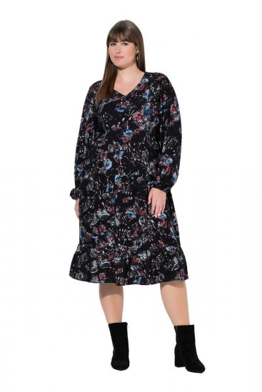 Ulla Popken 845287 Kuviollinen midimekko Musta - Midimekot - Midimekot isoissa ko'oissa