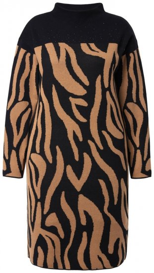 Ulla Popken 845378 Eläinkuvioinen neulemekko Beige - Iltapuvut - Juhlamekot plus-koossa