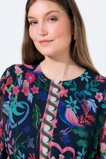 Ulla Popken 845649 Kukkakuvioinen sifonkimekko Tummansininen - Midimekot - Midimekot isoissa ko'oissa