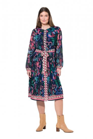 Ulla Popken 845649 Kukkakuvioinen sifonkimekko Tummansininen - Midimekot - Midimekot isoissa ko'oissa