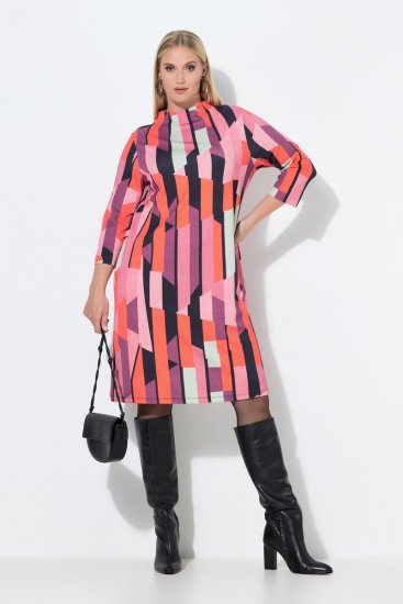 Ulla Popken 845794 Kuviollinen jerseymekko Roosa - Naisten mekot isot koot - Mekot kaikille koille