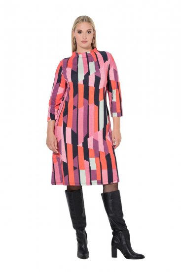 Ulla Popken 845794 Kuviollinen jerseymekko Roosa - Naisten mekot isot koot - Mekot kaikille koille