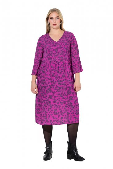 Ulla Popken 845825 Kukkakuvioinen midimekko V-aukolla Liila - Midimekot - Midimekot isoissa ko'oissa