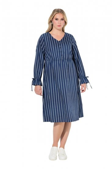 Ulla Popken 845863 Raidallinen mekko V-aukolla Tummansininen - Naisten mekot isot koot - Mekot kaikille koille