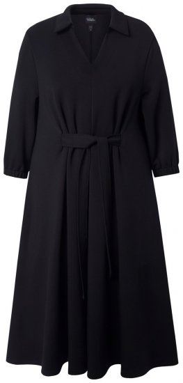 Ulla Popken 846373 Midimekko solmittavalla vyöllä Musta - Midimekot - Midimekot isoissa ko'oissa