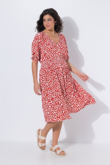 Ulla Popken 846912 Kuviollinen midimekko Koralli - Midimekot - Midimekot isoissa ko'oissa