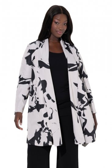 Ulla Popken 846923 Kuviollinen bleiseri huivikauluksella Taupe - Naisten bleiserit isot koot - Bleiserit naisille plus-koossa