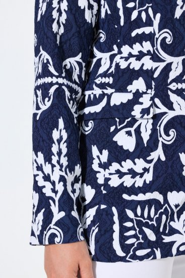 Ulla Popken 847586 Kukkakuvioinen jacquard-bleiseri Tummansininen - Naisten bleiserit isot koot - Bleiserit naisille plus-koossa