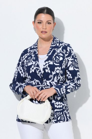 Ulla Popken 847586 Kukkakuvioinen jacquard-bleiseri Tummansininen - Naisten bleiserit isot koot - Bleiserit naisille plus-koossa