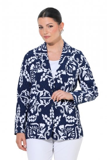 Ulla Popken 847586 Kukkakuvioinen jacquard-bleiseri Tummansininen - Naisten bleiserit isot koot - Bleiserit naisille plus-koossa