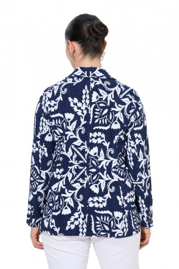 Ulla Popken 847586 Kukkakuvioinen jacquard-bleiseri Tummansininen - Naisten bleiserit isot koot - Bleiserit naisille plus-koossa