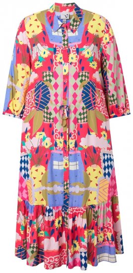 Ulla Popken 848015 Kuviollinen midimekko kiristysnauhalla Roosa - Midimekot - Midimekot isoissa ko'oissa