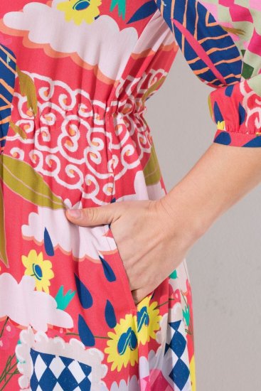 Ulla Popken 848015 Kuviollinen midimekko kiristysnauhalla Roosa - Midimekot - Midimekot isoissa ko'oissa