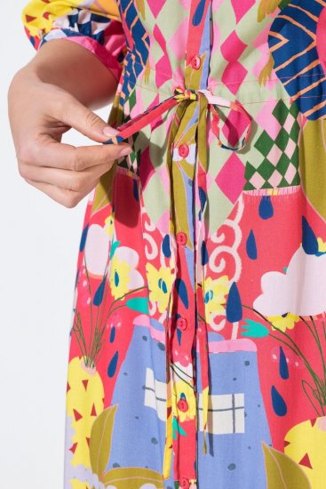 Ulla Popken 848015 Kuviollinen midimekko kiristysnauhalla Roosa - Midimekot - Midimekot isoissa ko'oissa
