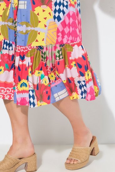 Ulla Popken 848015 Kuviollinen midimekko kiristysnauhalla Roosa - Midimekot - Midimekot isoissa ko'oissa