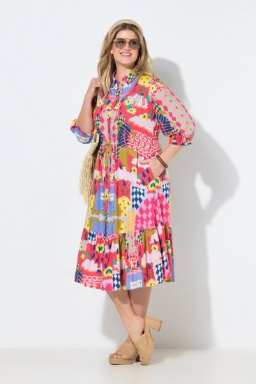Ulla Popken 848015 Kuviollinen midimekko kiristysnauhalla Roosa - Midimekot - Midimekot isoissa ko'oissa