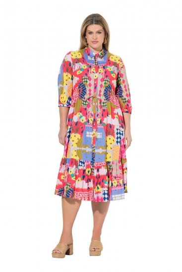 Ulla Popken 848015 Kuviollinen midimekko kiristysnauhalla Roosa - Midimekot - Midimekot isoissa ko'oissa