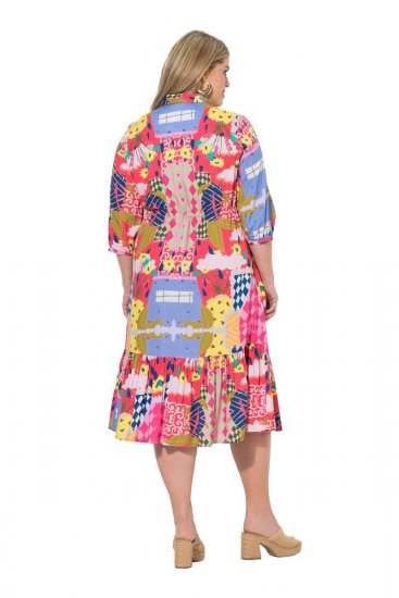 Ulla Popken 848015 Kuviollinen midimekko kiristysnauhalla Roosa - Midimekot - Midimekot isoissa ko'oissa
