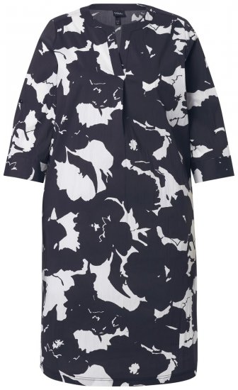 Ulla Popken 848061 Kukkakuvioinen midimekko 3/4-hihoilla Musta - Midimekot - Midimekot isoissa ko'oissa