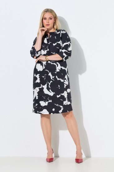 Ulla Popken 848061 Kukkakuvioinen midimekko 3/4-hihoilla Musta - Midimekot - Midimekot isoissa ko'oissa