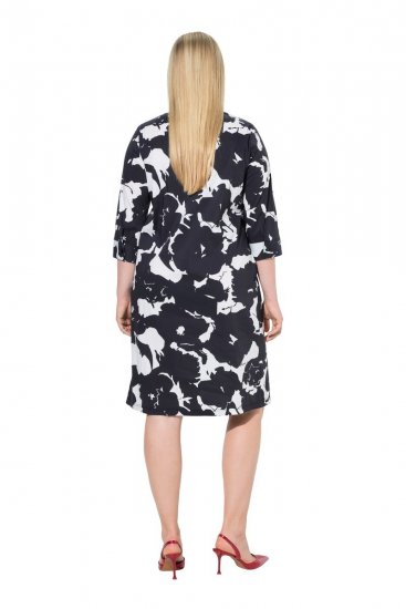 Ulla Popken 848061 Kukkakuvioinen midimekko 3/4-hihoilla Musta - Midimekot - Midimekot isoissa ko'oissa