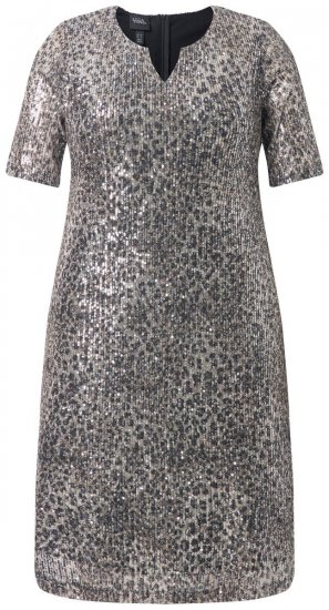 Ulla Popken 848137 Eläinkuvioinen paljettimekko Beige - Iltapuvut - Juhlamekot plus-koossa