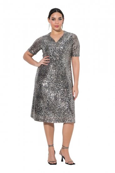 Ulla Popken 848137 Eläinkuvioinen paljettimekko Beige - Iltapuvut - Juhlamekot plus-koossa