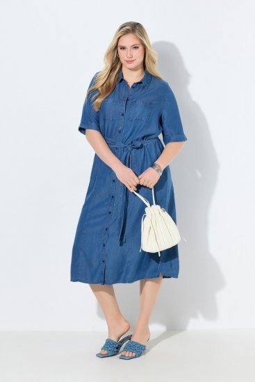 Ulla Popken 848491 Paitamekko Denimsininen - Midimekot - Midimekot isoissa ko'oissa