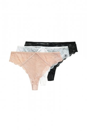 Ulla Popken 848522 String-alushousut pitsillä 3 kpl Musta - Alushousut - 