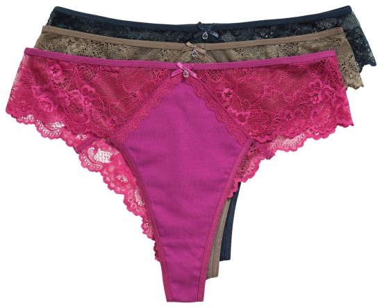 Ulla Popken 848522 String-alushousut pitsillä 3 kpl Tummanlila - Alushousut - 
