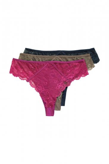 Ulla Popken 848522 String-alushousut pitsillä 3 kpl Tummanlila - Alushousut - 