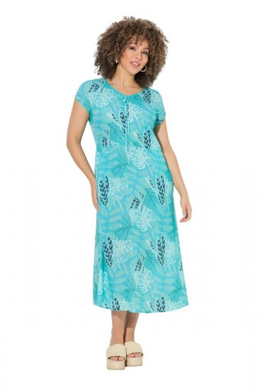 Ulla Popken 848696 Kuviollinen midimekko V-aukolla Turkoosi - Midimekot - Midimekot isoissa ko'oissa