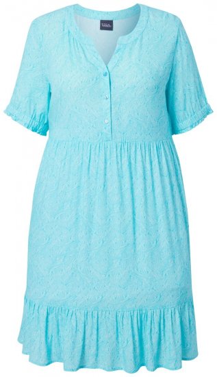 Ulla Popken 848724 Kuviollinen mekko röyhelöillä Turkoosi - Naisten mekot isot koot - Mekot kaikille koille