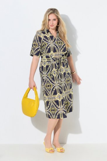Ulla Popken 848789 Kuviollinen midimekko taskuilla Tummansininen - Midimekot - Midimekot isoissa ko'oissa