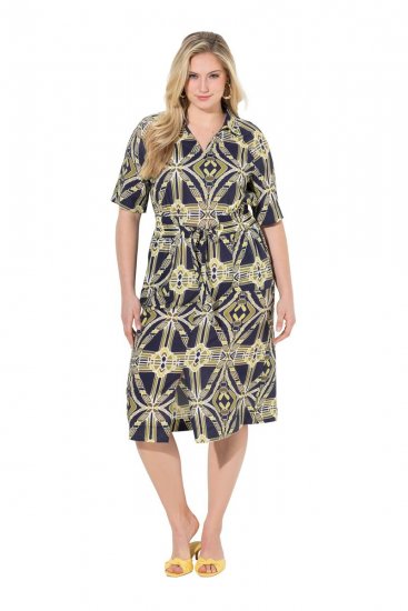 Ulla Popken 848789 Kuviollinen midimekko taskuilla Tummansininen - Midimekot - Midimekot isoissa ko'oissa