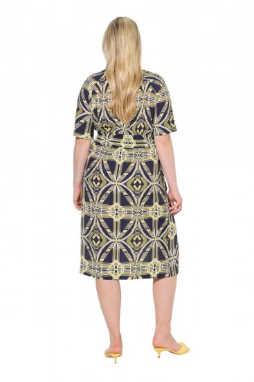 Ulla Popken 848789 Kuviollinen midimekko taskuilla Tummansininen - Midimekot - Midimekot isoissa ko'oissa
