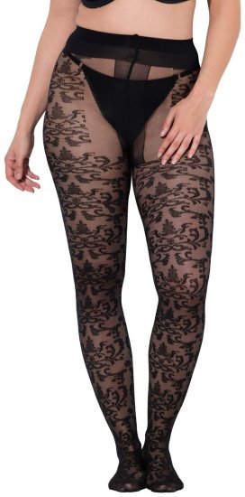 Ulla Popken 849055 Kukkakuvioiset sukkahousut Musta - Sukkahousut & sukat - 