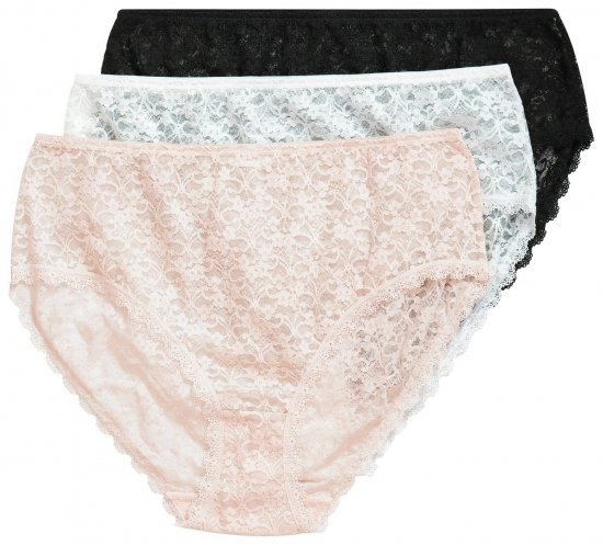 Ulla Popken 849194 Kukkakuvioiset alushousut pitsillä 3 kpl Musta - Alushousut - 