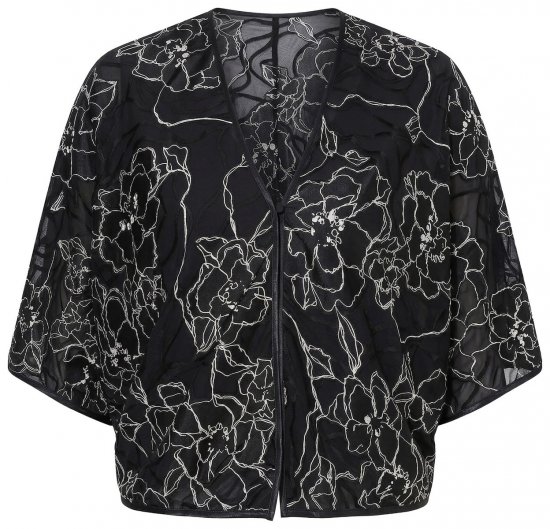 Ulla Popken 849213 Kirjailtu silkkisekoitebolero Musta - Bolerot -