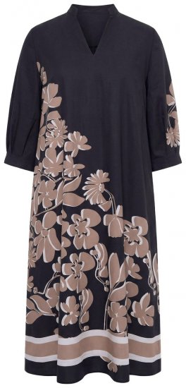 Ulla Popken 849423 Kukkakuvioinen mekko 3/4-hihoilla Musta - Maksimekot - Isojen kokojen maksimekot