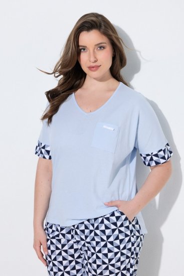 Ulla Popken 849850 Ruudullinen pyjama Vaaleansininen - Pyjama/Loungewear - 
