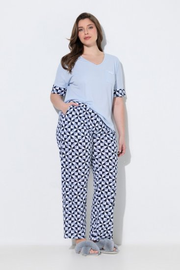 Ulla Popken 849850 Ruudullinen pyjama Vaaleansininen - Pyjama/Loungewear - 