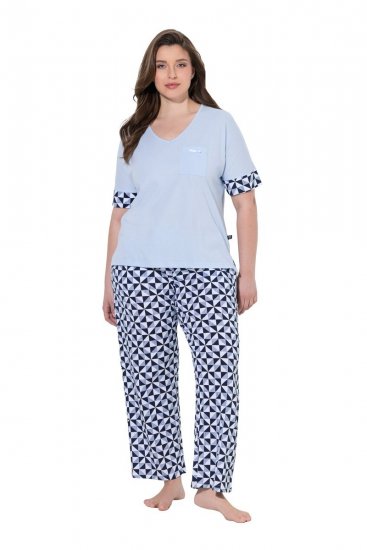 Ulla Popken 849850 Ruudullinen pyjama Vaaleansininen - Pyjama/Loungewear - 