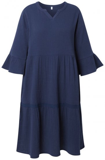 Ulla Popken 849856 Mekko röyhelöillä Tummansininen - Midimekot - Midimekot isoissa ko'oissa