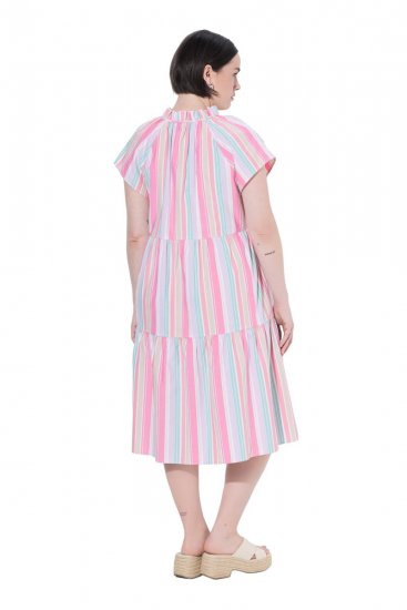 Ulla Popken 849969 Raidallinen midimekko röyhelöillä Roosa - Midimekot - Midimekot isoissa ko'oissa
