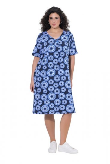 Ulla Popken 850121 Lyhythihainen jerseymekko V-aukolla Sininen - Trikoomekot - 