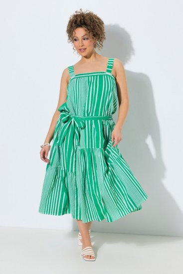 Ulla Popken 850197 Raidallinen mekko röyhelöillä Vihreä - Kesämekot - Kesämekot isoissa kooissa