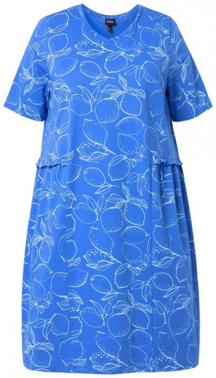 Ulla Popken 850204 Kuviollinen T-paitamekko röyhelöillä Sininen - Trikoomekot - 