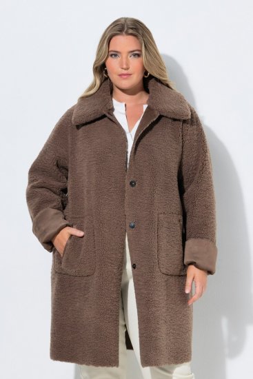 Ulla Popken 850251 Teddytakki Vaaleanruskea - Pitkät takit - Naisten takit isoissa kooissa